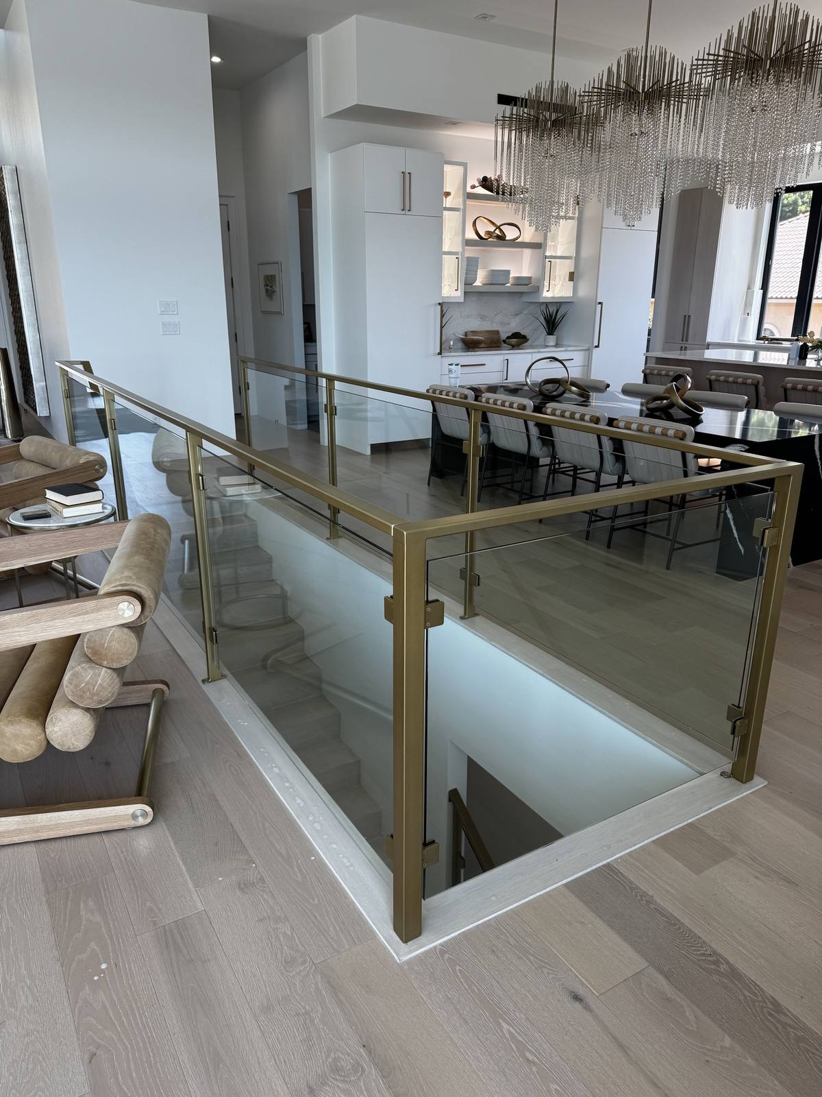 Interior glass stair railing polished