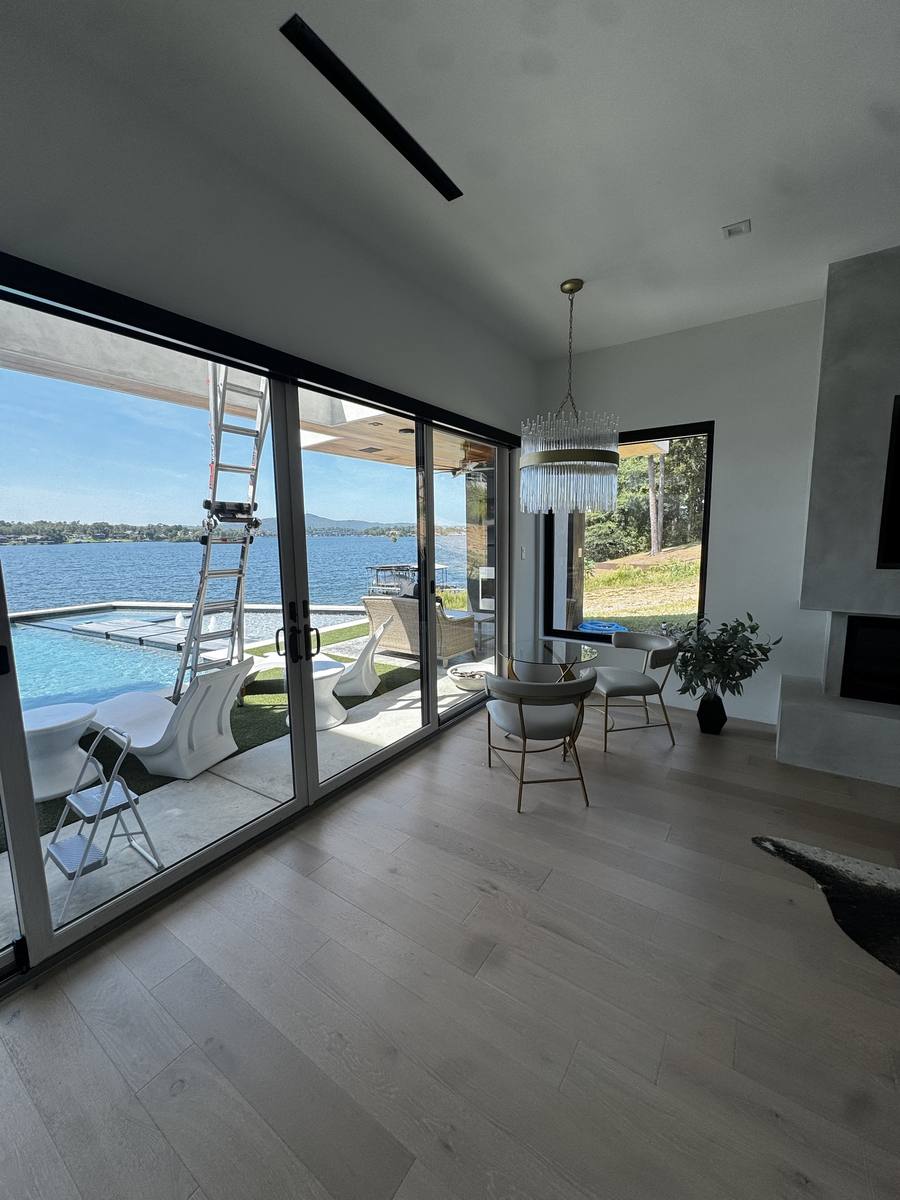 Sliding glass doors and pool-side windows after cleaning